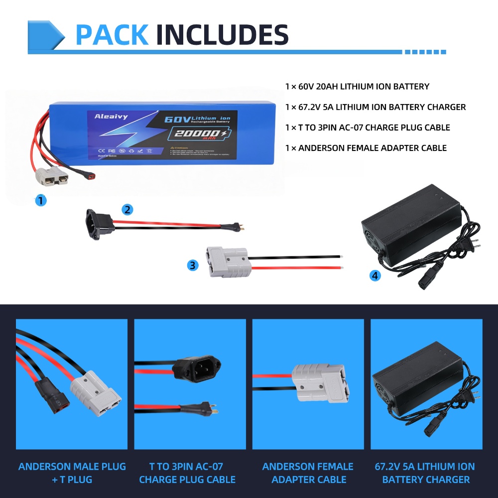 Aleaivy 60V Battery 20AH 30AH  - 60V 30Ah 21700 Battery Pack recension och pris
